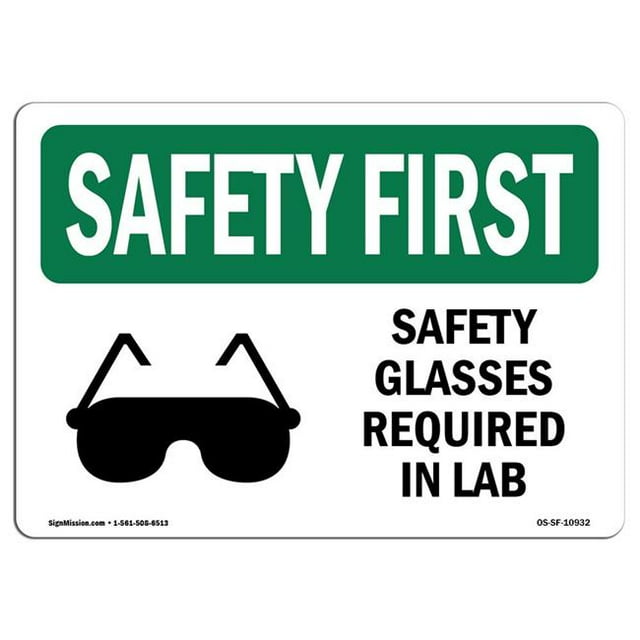 SignMission OS-SF-A-710-L-10932 Premier Signe de Sécurité de l'Osha de 7 x 10 Po - Lunettes de Sécurité Requises en Laboratoire avec Symbole