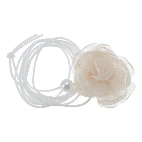 Unique Bargains Rose Beaded Tie Choker Necklace 1Pc Apricot