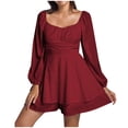 thumbnail image 1 of Women's Jumpsuit Solid Long Sleeve Ruffle Layer Tie Mini Short Romper Outfit for Any Occasion, 1 of 9