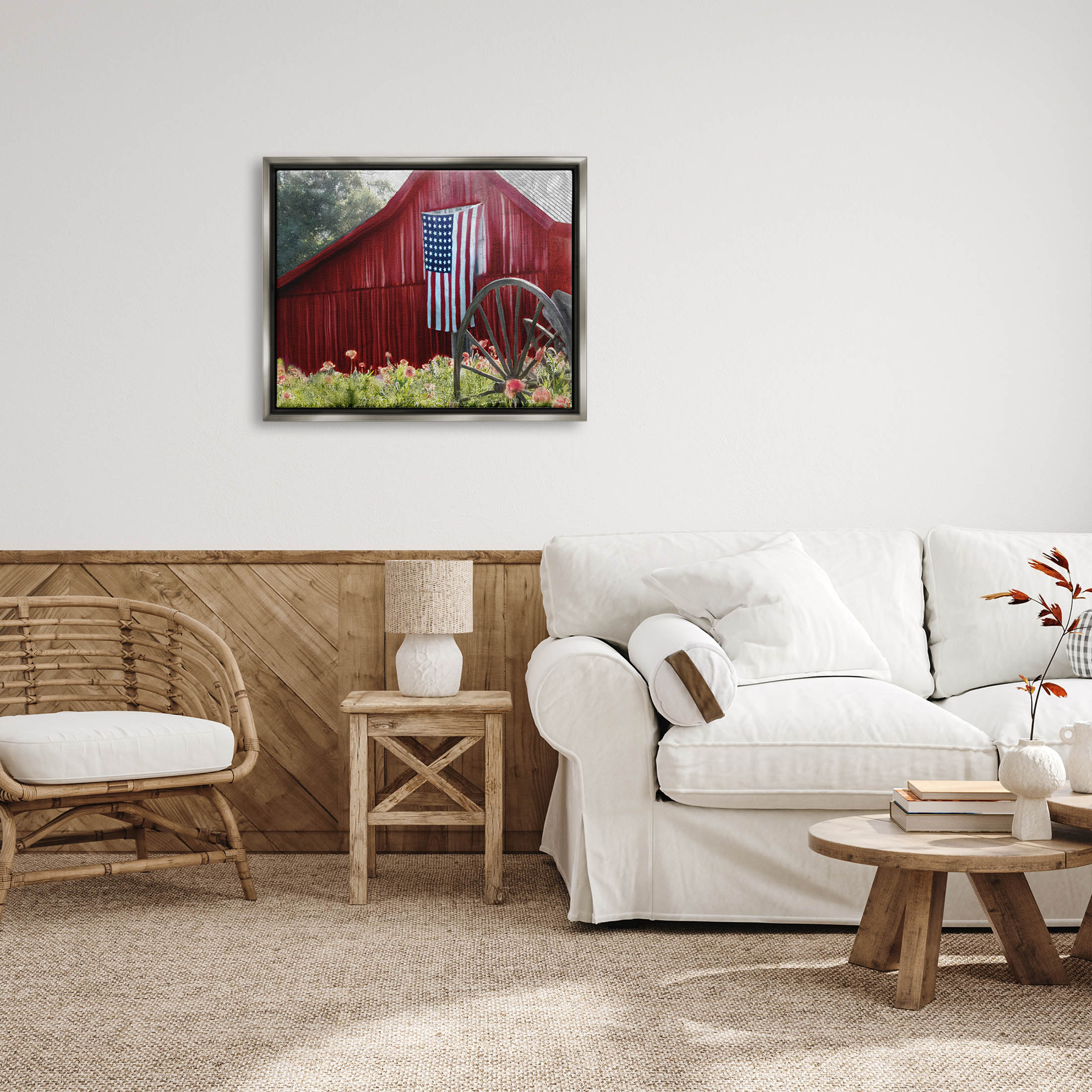 Country Farm Meadow Americana Town & City Graphic Art Luster Gray Framed Art Print Wall Art