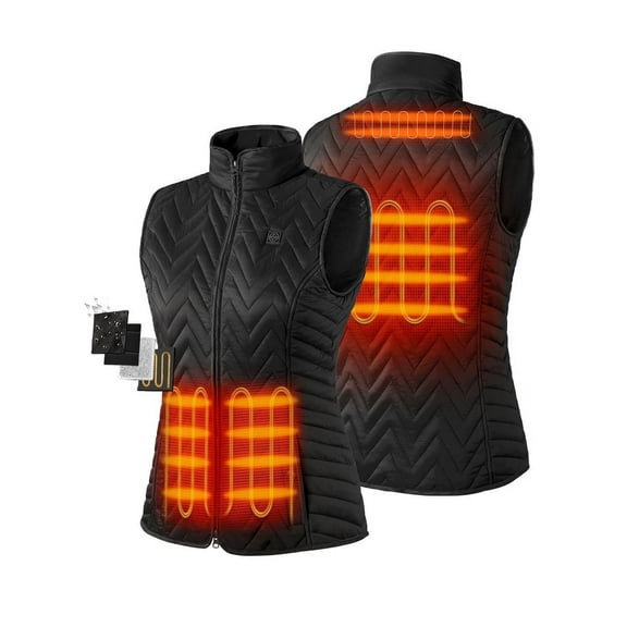 ORORO Women's Quilted Heated Vest with Battery, Lightweight Heated Chevron Quilted Vest (Black, M)