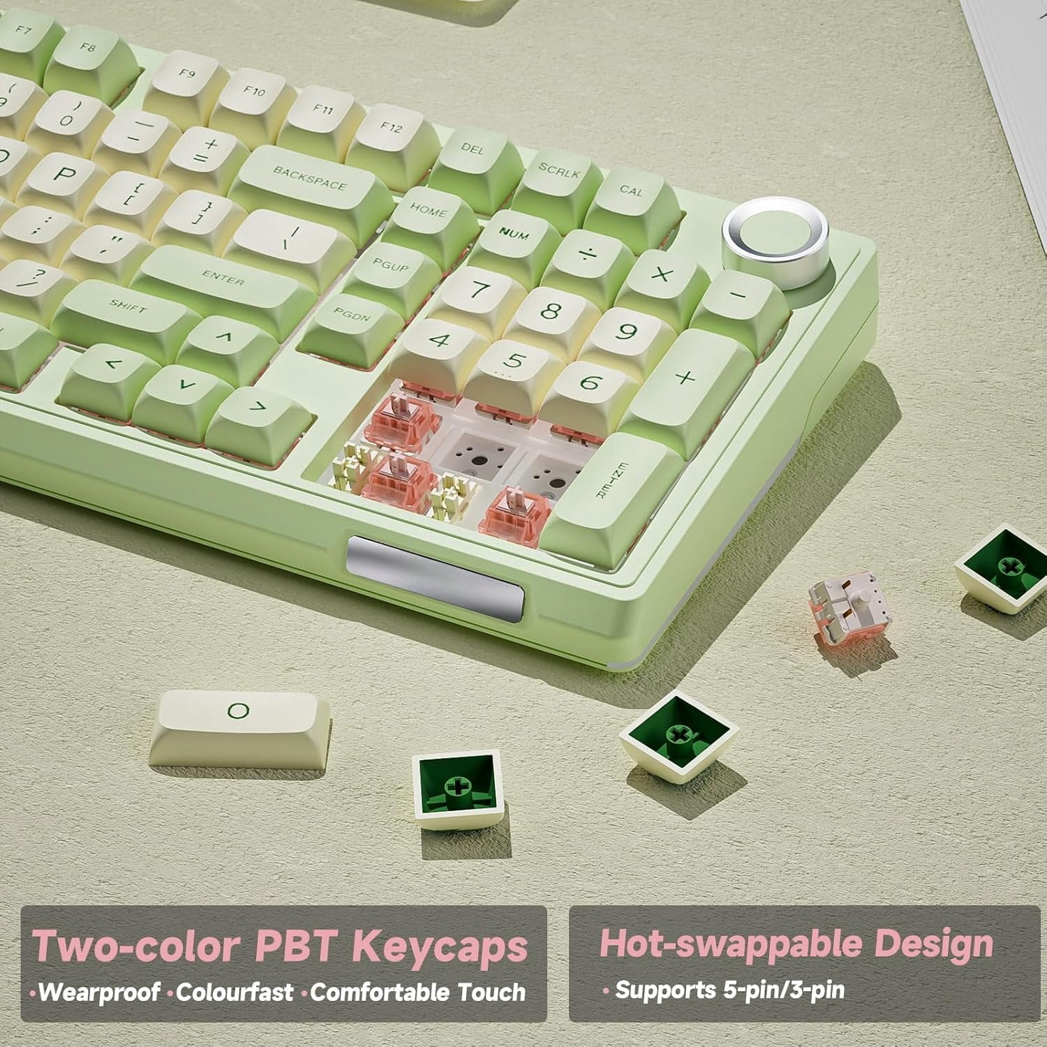KI99 Pro Mechanical Keyboard Quiet ,Hot Swappable Pre-Lubed Switches Silent Keyboard with RGB Backlit,Gasket Structure Gaming Keyboards(GreenWhite, Silent )