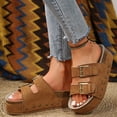 thumbnail image 2 of Dakaela Platform Sandals for Women Wedge Walking Shoes Double Buckles Cork Footbed Slide, 2 of 8