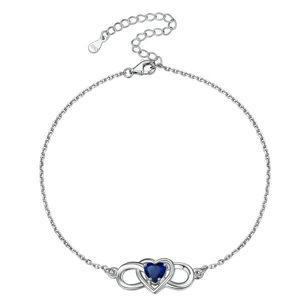 Pulsera de tobillo de plata esterlina Silvora para mujer tobilleras de infinito con piedra de nacimiento de corazón de septiembre joyería de playa de verano regalo para esposa madre e hija