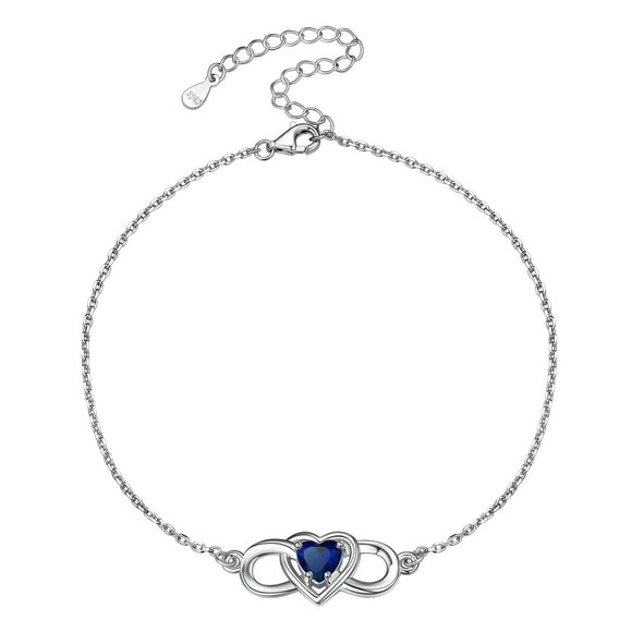 Pulsera de tobillo de plata esterlina Silvora para mujer tobilleras de infinito con piedra de nacimiento de corazón de septiembre joyería de playa de verano regalo para esposa madre e hija