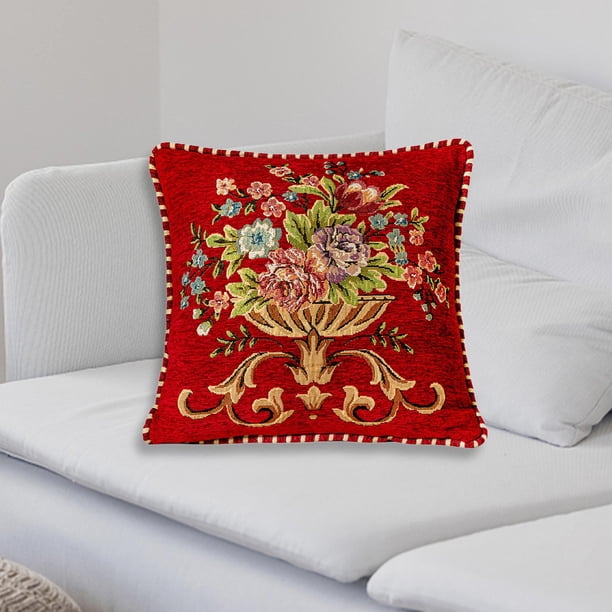 Funda de Almohada Macarena Cuadrada 48x48cm Estampado Floral Rojo