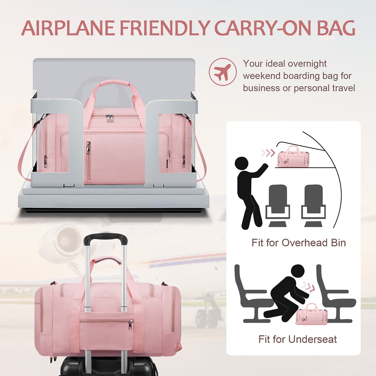 XUEYU Gym Duffle Bag Backpack Waterproof Sports Duffel Bags Travel Weekender Bag for Men Women Overnight Bag with Shoes Compartment Pink