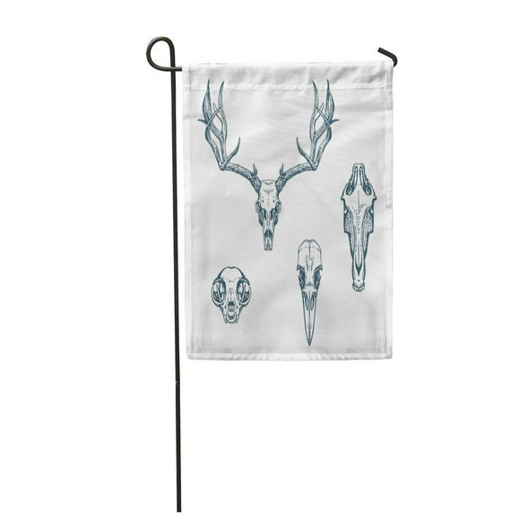 NUDECOR Bird Skulls White Deer Horse Cat Crow Contains Head Skeleton Tattoo Love Garden Flag Decorative Flag House Banner 12x18 inch