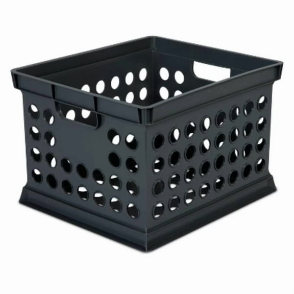 Storage Crate Black - Room Essentials: Plastic Stackable Utility Bin, Portable with Built-In Handles, 30.6L Capacity