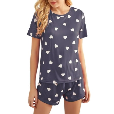

Colisha Women Sleepwear 2 Pieces Outfits Nightwear Heart Print Lounge Set Tee Dailywear Short Sleeve Pajamas Sets Gray XL
