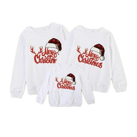 

Merry Christmas Sweatshirt for Family Long Sleeve Round Neck Santa Hat Print Kids Mama Dad Matching Outfit