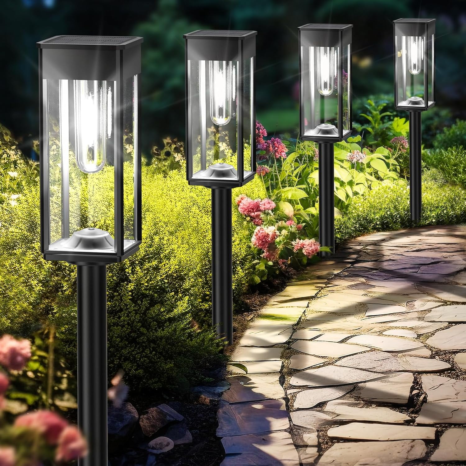 BITPOTT Solar Pathway Lights Outdoor 6 Pcs Cool White Solar Powered Landscape Lighting for Yard Walkway