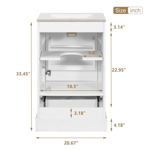 20 Inch Bathroom Vanity with Undermount Ceramic Sink  Free-standing with Soft-Close Doors and Drawers,Adjustable U-Shaped Shelf