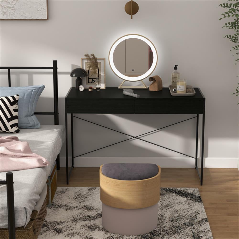 Demi Bonn 2-Drawer Home Office Desk with Steel Frame, Small Home Computer Desk Study Writing Table, Black