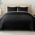thumbnail image 3 of Whale Flotilla Microfiber King Size 96"x 104" Quilt Set Lightweight Quilted Bedspreads Coverlets Set with Stars Pattern, Black, 3 of 9
