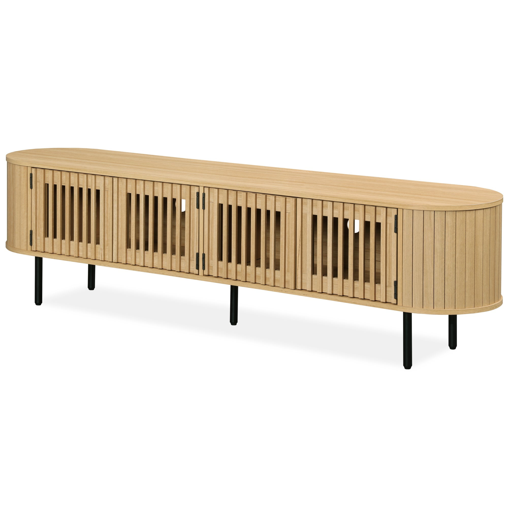 WAMPAT 70" Fluted TV Stand for TVs up to 75”, Wooden Media Console with Pop-up Doors & Storage for Living Room Bedroom, Natural Oak