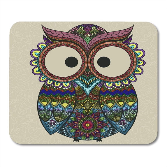 SIDONKU Cute Boho Ornamental Owl Ethnics Abstract Doodle on Floral Sketch of Totem with Feather in Birds Mousepad Mouse Pad Mouse Mat 9x10 inch