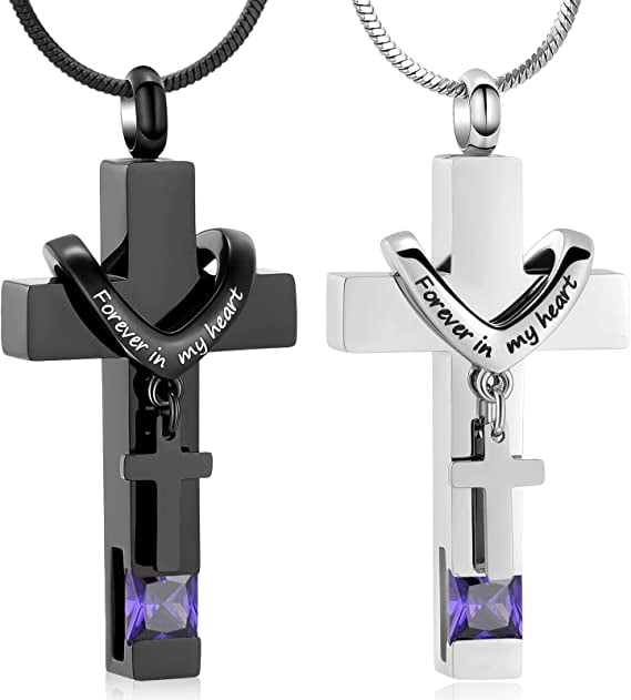 2PCS Stainless Steel Double Cross Necklace Memorial Cremation Ashes Urn
