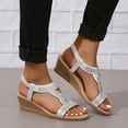 thumbnail image 5 of SACFOF Womens Wedge Sandals Low Heel Dressy Sandals Elastic Ankle Strap Rhinestone Sandals Summer Outdoor Beach Shoes, 5 of 6