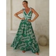 thumbnail image 4 of Blue and White V Neck Lace Up Strip Plant Prints One Piece Swimsuit and Skirt/Sarong(Swimsuit and Skirt,Blue,L), 4 of 6