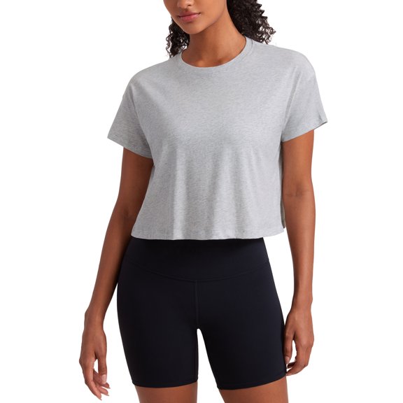 CRZ YOGA Women's Pima Cotton Workout Short Sleeve Shirts Loose Athletic Crop Tops Casual T-Shirt