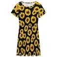 thumbnail image 3 of Wild Yellow Sunflowers on Black Background Dress Summer Street Style Dresses Female Short Sleeve Printed Sundress, 3 of 7