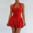 thumbnail image 2 of YUGYXL Women's Mini Dress Ruffle Short Party Wear Goinng Out Night Club Outfits Summer Dresses for Women Red XS, 2 of 6