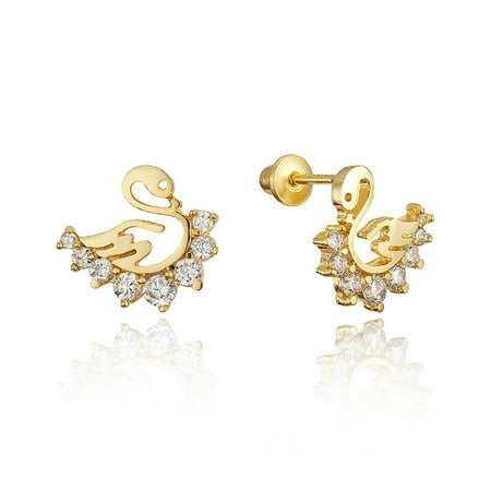 14k Gold Plated Br Swan Cubic Zirconia Back Baby S Earrings With Sterling Silver Post 14k Gold Plated Br Swan Cubic Zirconia Back Baby S Earrings With Sterling Silver Post