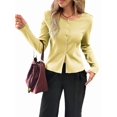 thumbnail image 3 of Women Fall Cardigan Sweaters Long Sleeve Button Up Ribbed Knit Tops Light Yellow S, 3 of 7