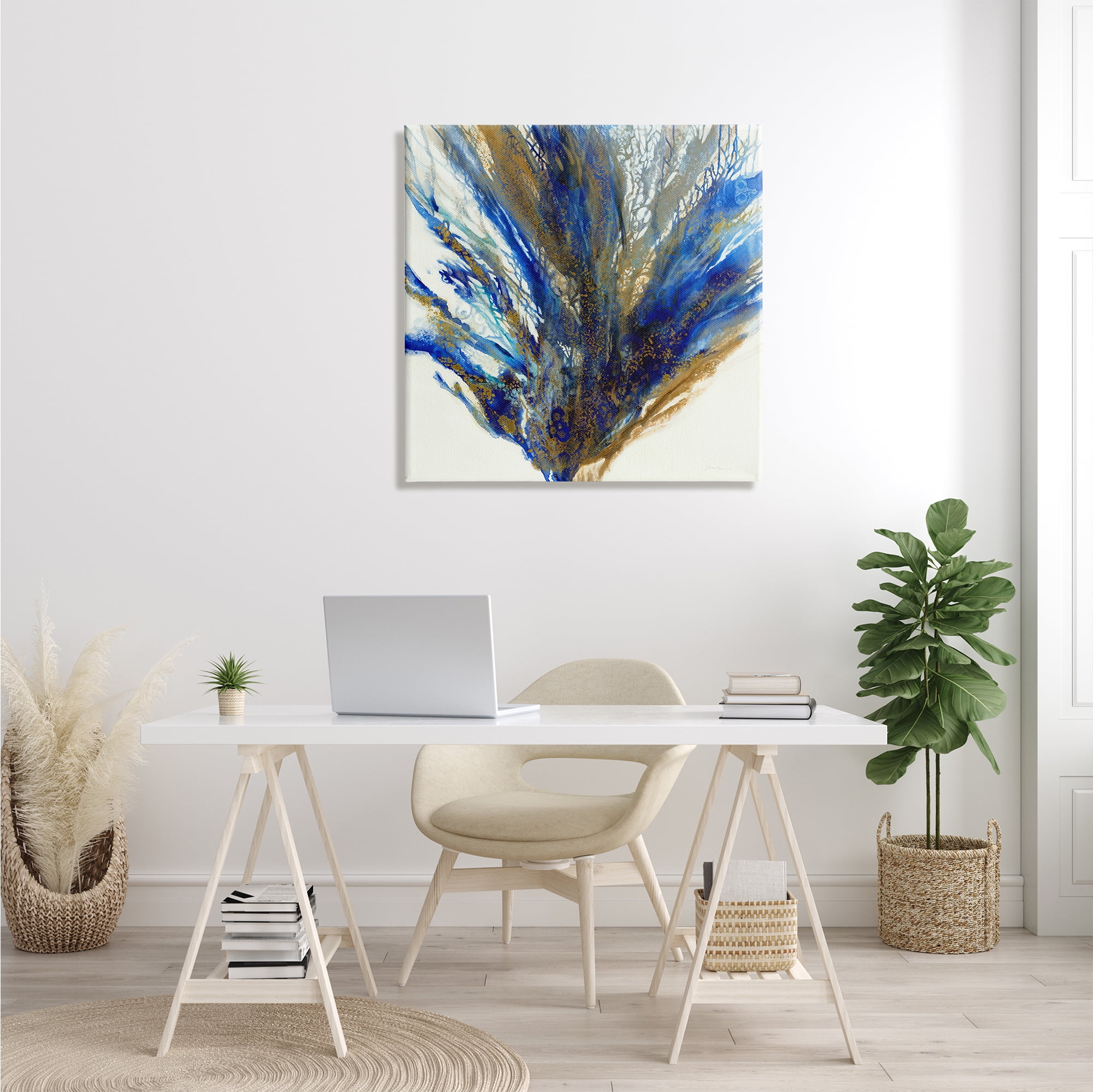 Stupell Industries Abstract Coral Burst Nautical Blue Brown Expression Abstract Painting Gallery Wrapped Canvas Print Wall Art, 30 x 30