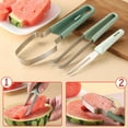thumbnail image 4 of ¡Campaña con descuento!Tenedor de sandía Cortador de paletas de sandía de acero inoxidable Máquina cortadora de sandía Herramienta para rebanar Cortador de melón Tenedor de fruta portátil Dispositivo, 4 of 5
