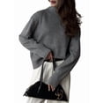 thumbnail image 3 of Women'S High Collar Sweater Chunky Long Sleeve Knitted Pullover Trendy Fall Winter Basic Jumper Top Dark Gray L, 3 of 9
