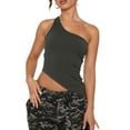 thumbnail image 1 of ZAXARRA Women Vest, Sleeveless One-shoulder Irregular Solid Slim Fit Summer Tops for Club Party, 1 of 4
