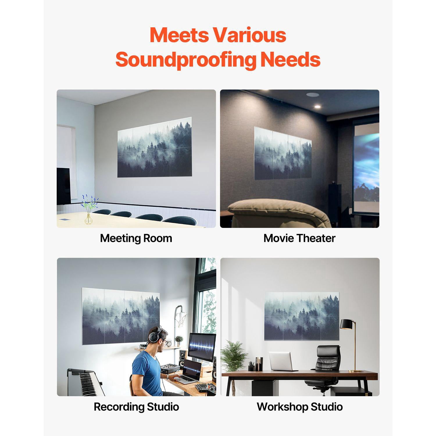 8 Pack Self Adhesive Acoustic Panels 63x23.62x0.4 Inch Soundproof Wall Tiles Decorative Sound Dampening Boards for Home Office Studio Gaming Room Theater