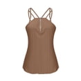 thumbnail image 6 of Women V Neck Sleeveless Spaghetti Strap Cami Top Casual Loose Eyelet Embroidery Solid Color Summer Tank Top with Half Zip Brown S, 6 of 8