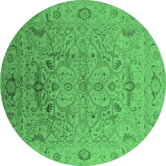 Ahgly Company Indoor Round Oriental Emerald Green Industrial Area Rugs, 3' Round
