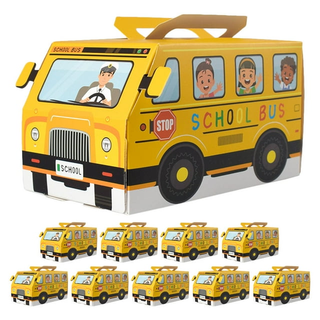 10 cajitas de regalo para fiesta de regreso a clases, con forma de autobús escolar amarillo. Decoraciones para el aula y para la fiesta del primer día de clases.