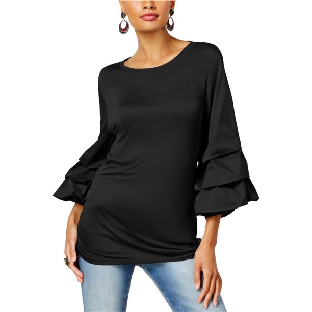 INC Blusa de punto con mangas escalonadas para mujer, negro, mediano I-N-C Tejer