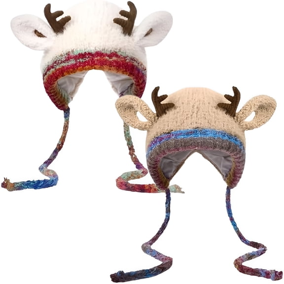TELOLY 2026 New Creative Antler Hat & Bag 2-In-1, Festive Reindeer Knitted Christmas Beanie, Warm Foldable Hat Handbag Gift