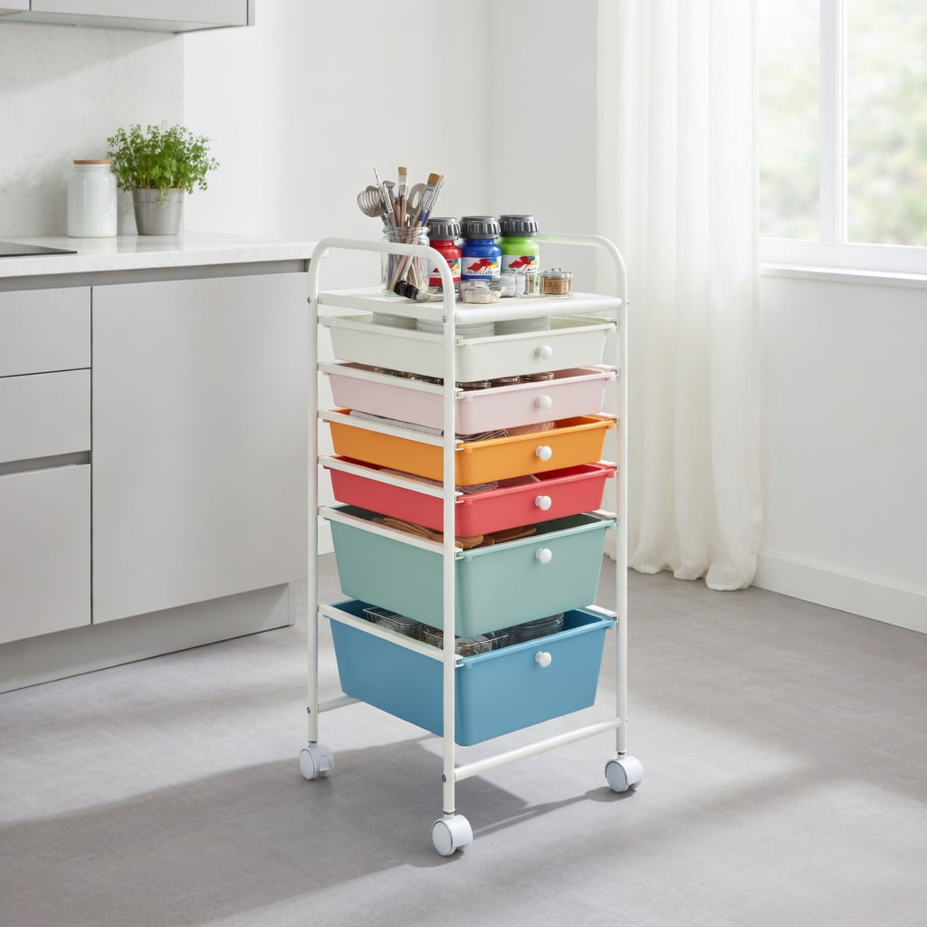 Spaco 6 Drawers Rolling Storage Cart Organizer-Macaron, Craft Organizers and Storage, Multipurpose Organizer Cart for Home, Office, School