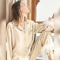 thumbnail image 1 of Hiloc-Pijama de satén con plumas para mujer, un solo pecho con pantalones de ropa de dormir, traje de casa con bolsillo, 2022, 1 of 4