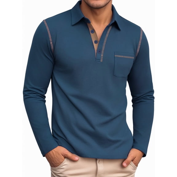 RICHCOIN Polo Shirts for Men Long Sleeve Golf Shirts Casual Button Knit Collared T Shirt Tops