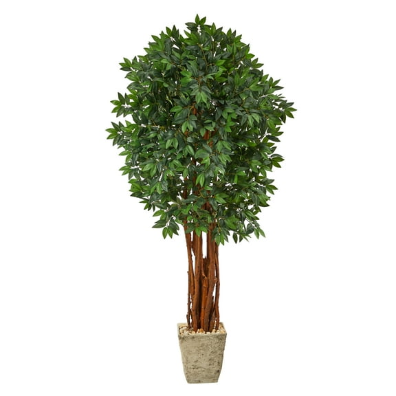Nearly Natural 6' Lychee Artificial Tree in Country White Planter
