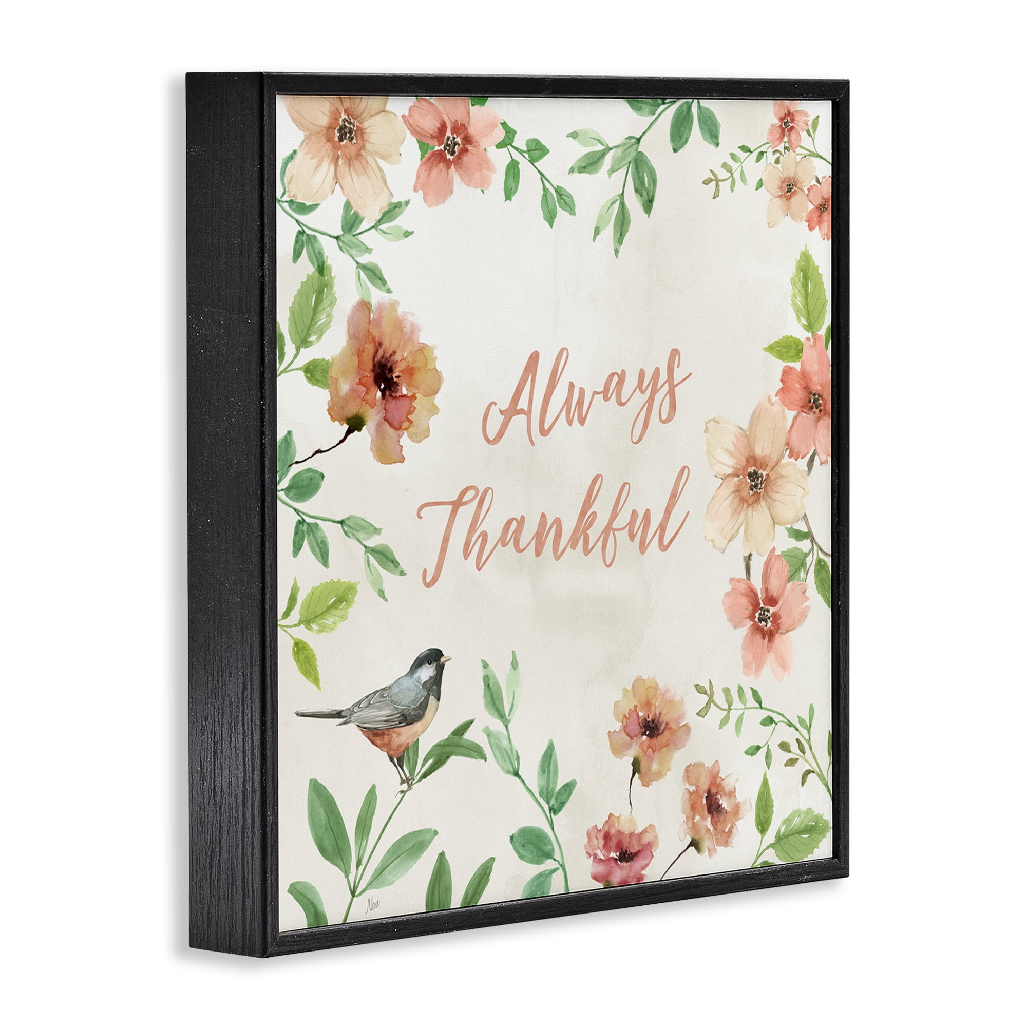 Stupell Industries Always Thankful Floral Botanical & Floral Painting Black Framed Art Print Wall Art, 24 x 24