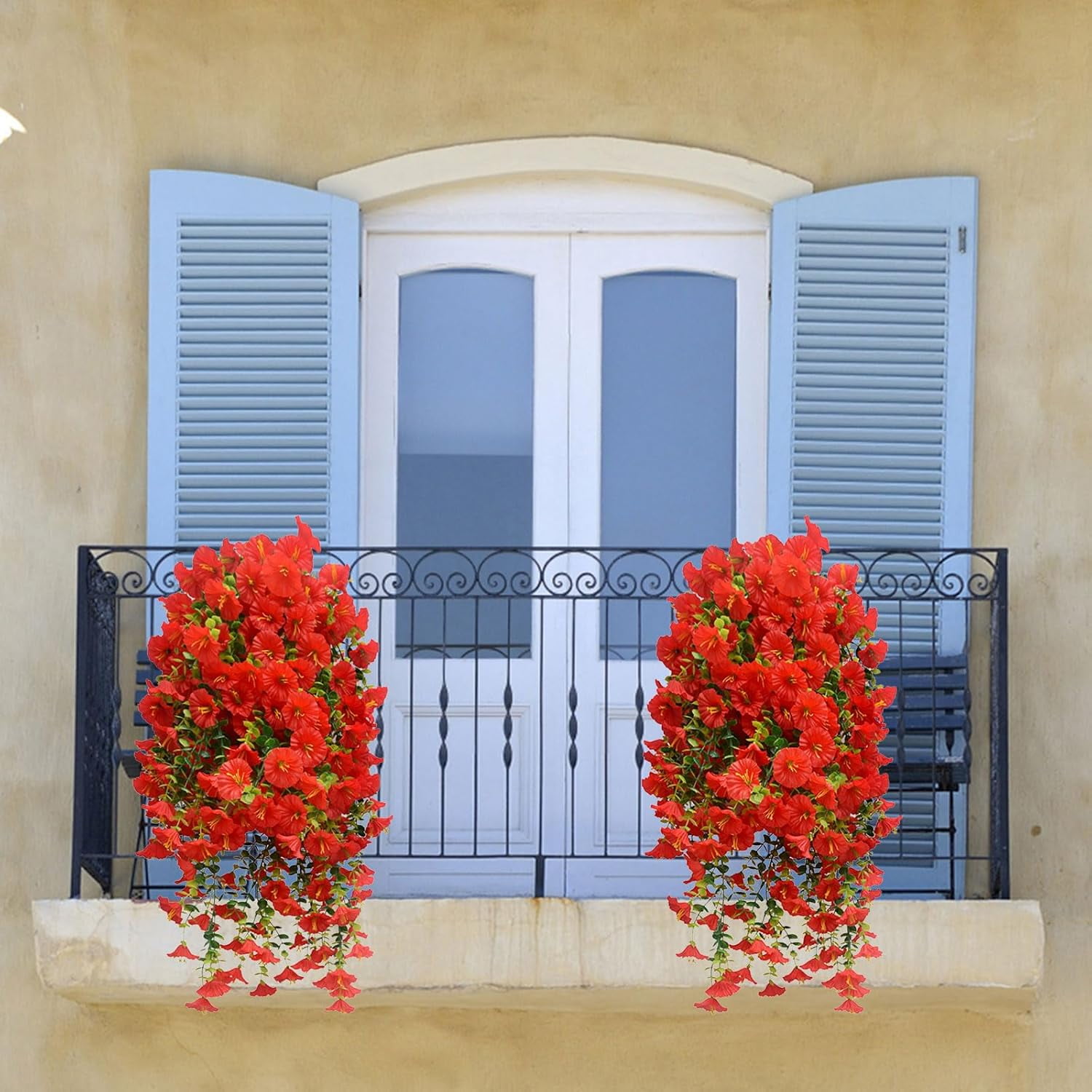 Artificial Hanging Flowers Outdoor Vines with Eucalyptus Leaves Fake Plants UV Resistant Silk Morning Glory for Garden Porch Yard 30" (Recommended 2PCS or 4PCS)