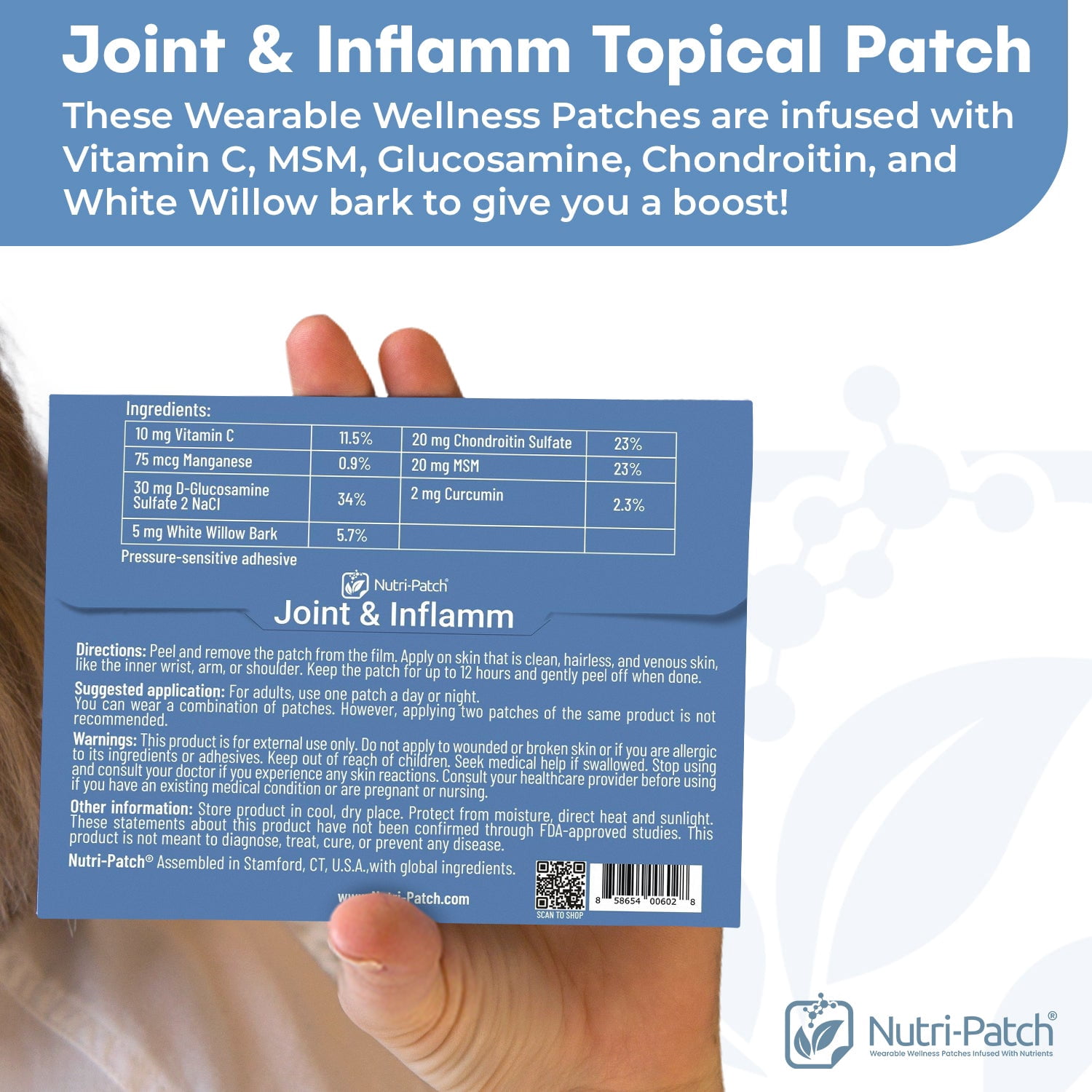 NUTRI-PATCH Joint & Inflamm Skin Patches with MSM, Glucosamine, Turmeric and White Willow Bark - Sustained Vitamin Release (30 Ct)