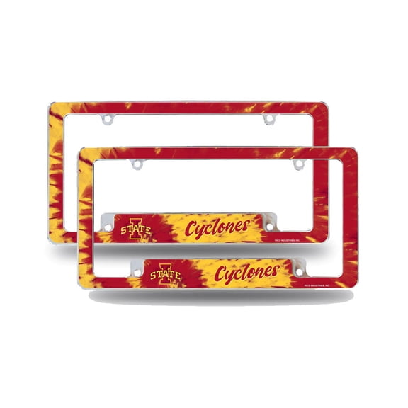 Iowa State NCAA Cyclones Chrome Metal (Set of 2) License Plate Frames with Tie Dye Design