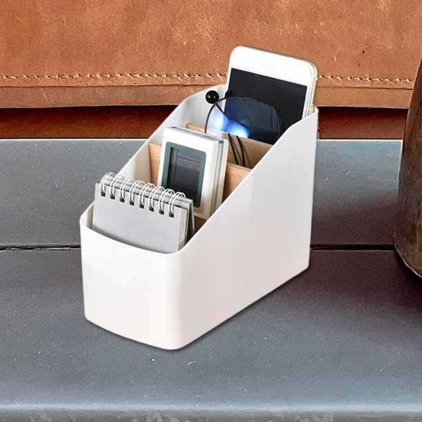 Soporte de control remoto, organizador de maquillaje, ahorro de espacio en el escritorio, soporte multiusos para tarjetas de lápiz, contenedor de caja Blanco trapezoidal BLESIY Organizador de almacenamiento de escritorio