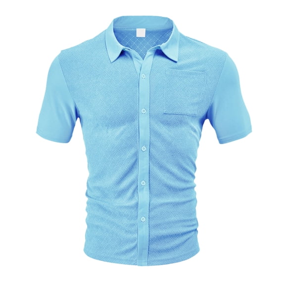Zshosam Button Up Short Sleeve Shirts for Men Mens Plaid Button Down Shirts Short Sleeve Casual Summer Shirt Wrinkle Free Shirts with Pocket Size S,(Light Blue S)