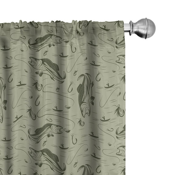 Ambesonne Fishing Window Curtains, Fisherman Boat and Trouts, Each 28" W x 95" L, Dusk Army Green